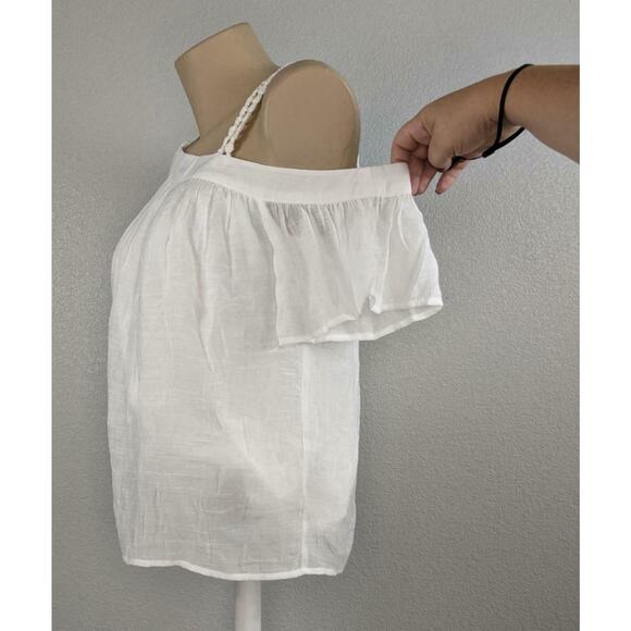 Palette Gauze Blouse One Shoulder‎ Neckline Cutout Strap Top White Blouse Career - Picture 3 of 11